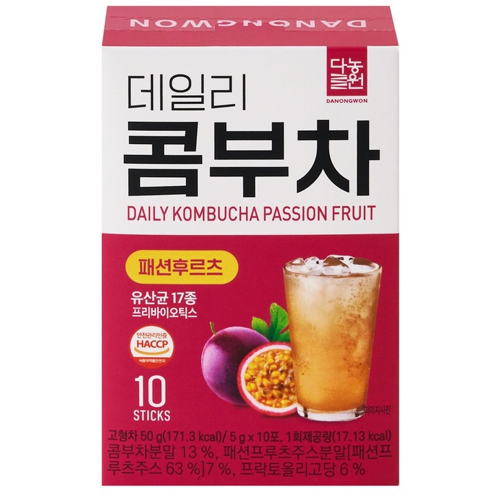 Ceai Kombucha, Danongwon, pudra instant cu aroma de fructul pasiunii, 5 g × 10 plicuri