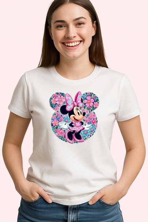 Tricou Dama Minnie Mouse Floral, Alb