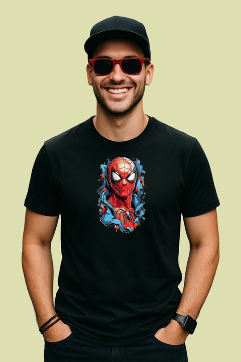 Tricou Barbat Spiderman Portret, Negru