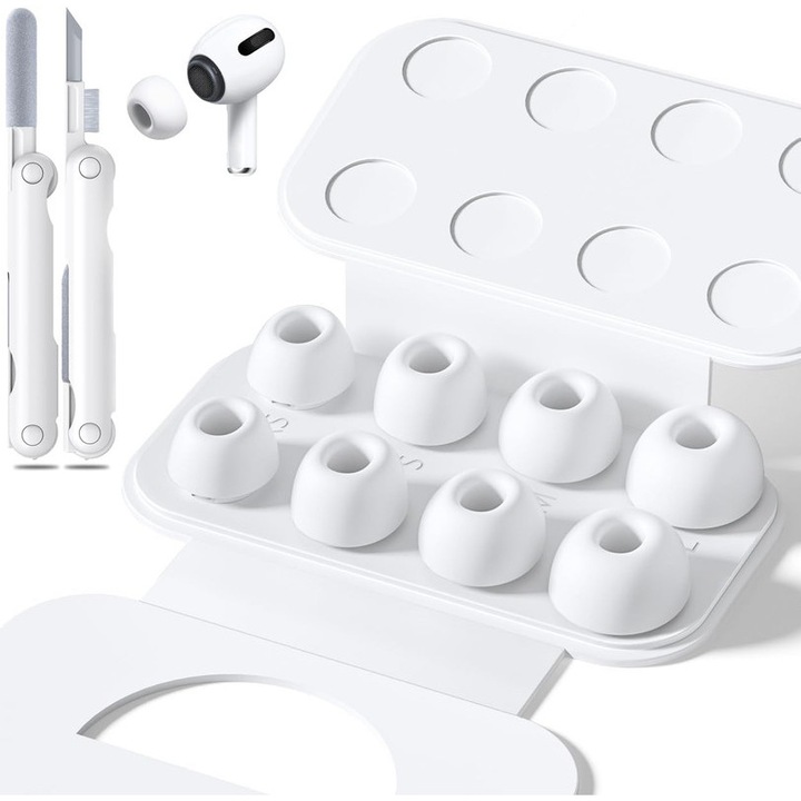 Set dopuri Joyoy®, urechi pentru casti, 4 perechi, compatibil cu AirPods Pro 2nd/1st Generation, cu stilou de curatare, alb