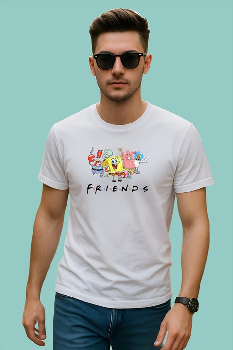 Tricou Barbat Spongebob Prieteni Amuzant, Alb