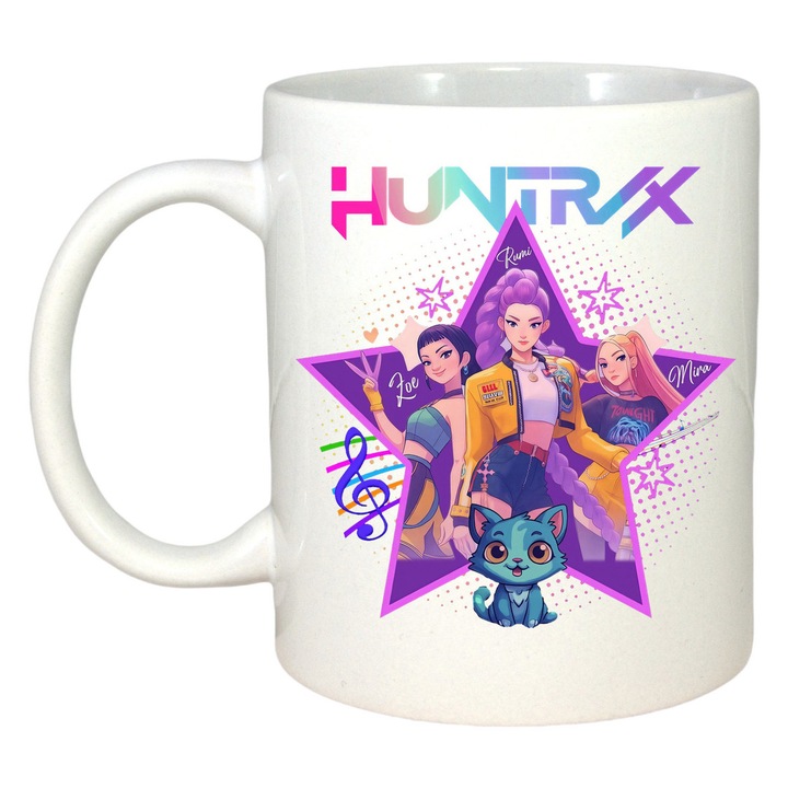 Cana Huntr X Personaje Colorate, Aniversari, Prieteni, Copii, Cadou, Secret Santa, Cri-Flo, Culoare Alb, 330 ml