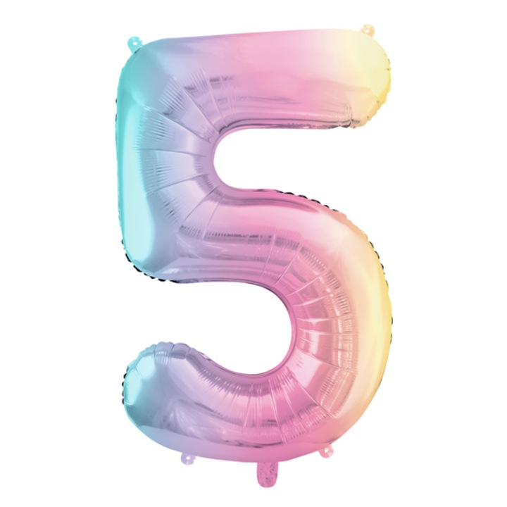 Balon folie cifra 5 (86 cm) curcubeu pastel