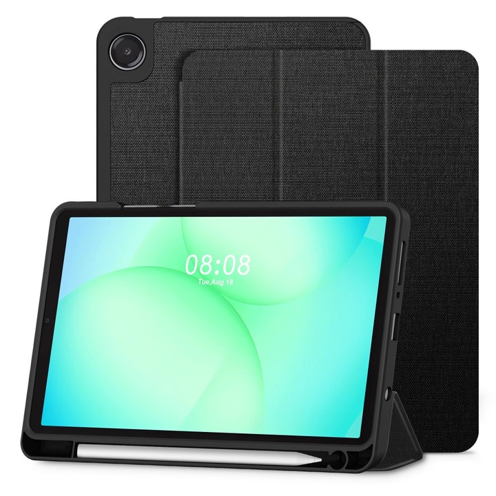 Husă tabletă compatibilă cu Samsung Galaxy Tab A11 8.7 X133 / X135 - din material textil de pânză, obsidian negru, cu suport pentru creion