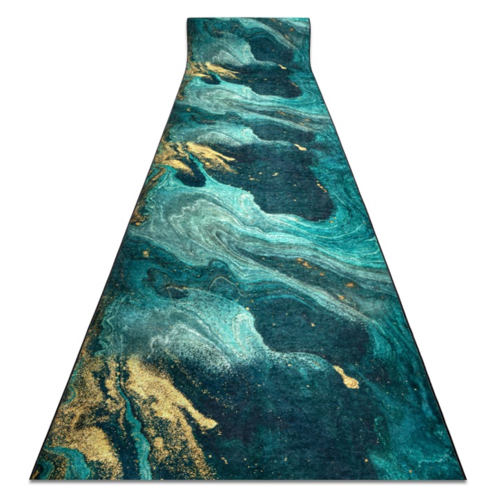 Traversa DYWANY ŁUSZCZÓW anti-alunecare lotus shadows 37750 abstractia verde / auriu pentru spAlare 60cm, 60x180 cm