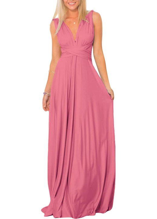 Rochie lunga eleganta OBEEII, satin, multilayer, dama, roz, Roz