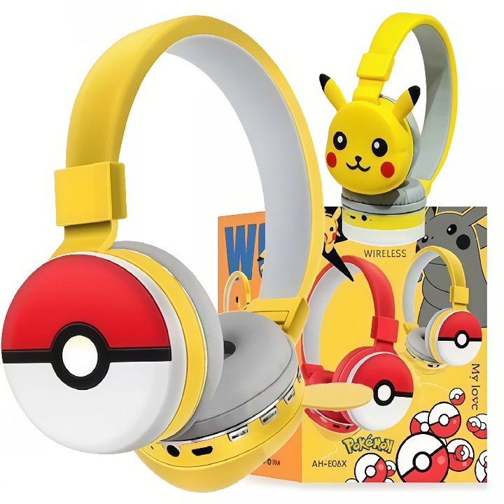 Gyerek fejhallgató, vezeték nélküli, összecsukható, Bluetooth 5.0, meghosszabbított akkumulátor-élettartam, 6D térhatású hangzás, beépített mikrofon, ideális ajándék, fülre helyezhető fejhallgató