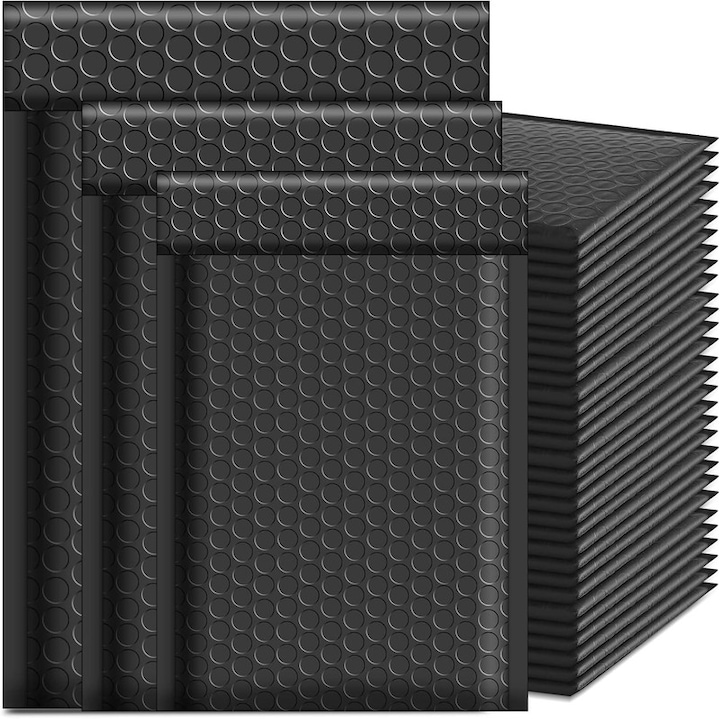 Set 50 plicuri cu bule, EOGRFW, polietilena, negre, 3 marimi