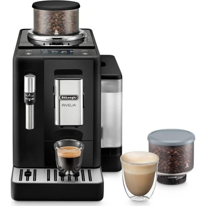 Автоматична кафемашина De’Longhi Rivelia EXAM440.35.B, 1450 W, Тъчскрийн, Капучино, Американо, 1.4 л резервоар, Черна