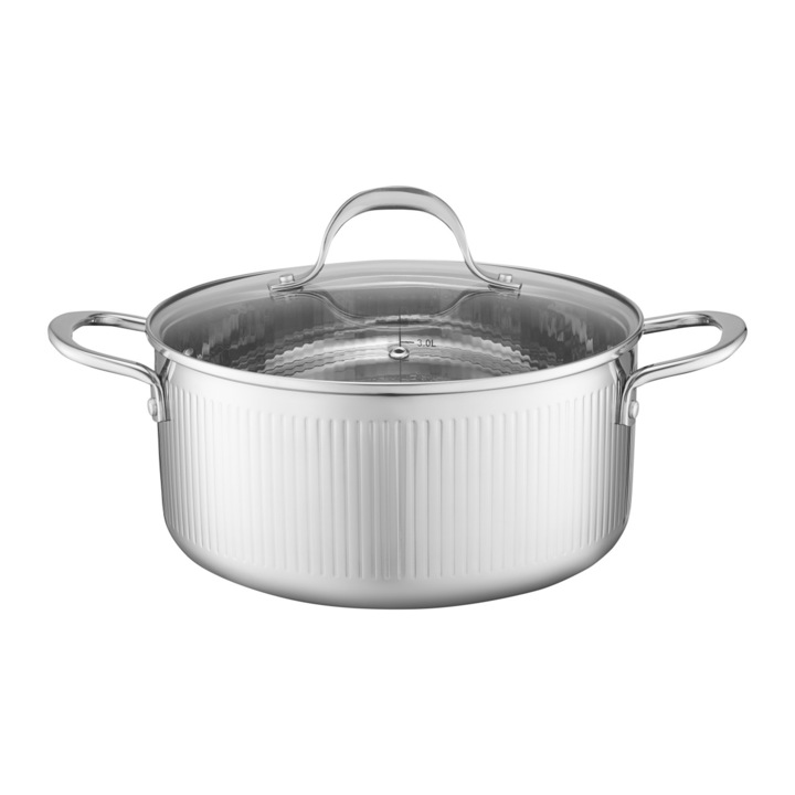 Oala inox cu capac AMBITION Curly, 24cm, 5.1L, compatibil cu inductie