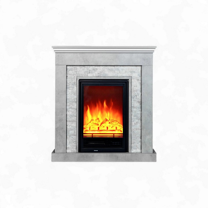 DLC Home Retro Pattern EF 1 Elektromos Kandalló, 100×95×30 cm MDF + Természetes Kő, 2 fokozatú fűtés, Időzítő