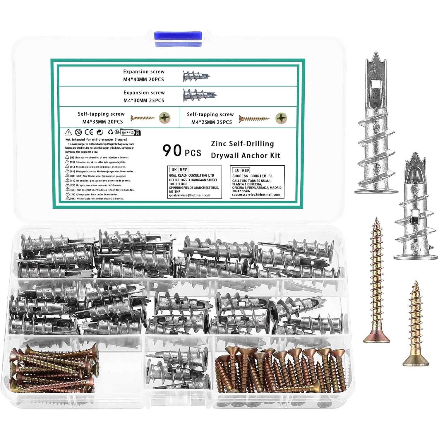 Set de 90 dibluri autoforante M4 pentru gips-carton, dibluri metalice ...