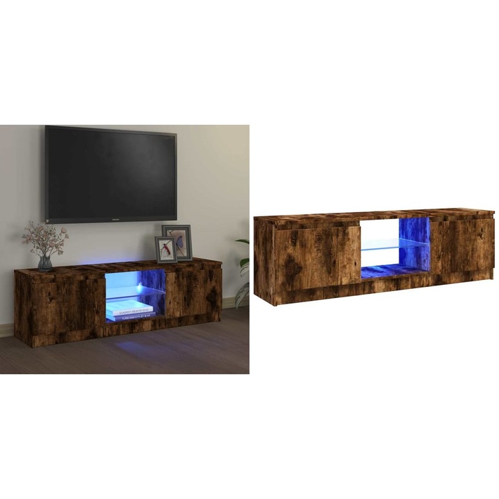 Comoda TV cu lumini LED, stejar fumuriu, 120x30x36 cm