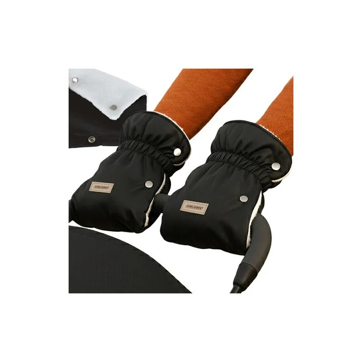 Manusi izolate pentru carucior, duble, inchidere capsa, universale, impermeabile, negre