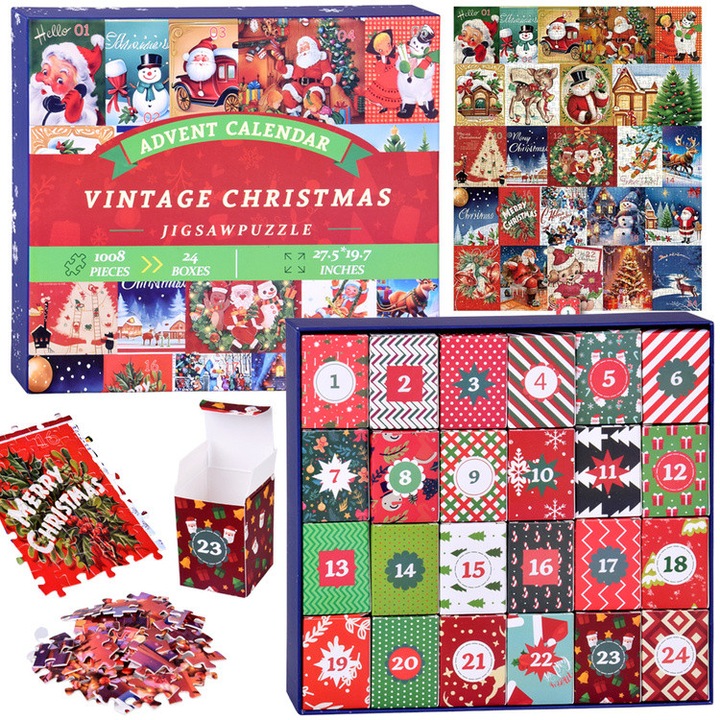 Calendar de Advent PUZZLE - puzzle de Crăciun în stil RETRO - formează o imagine mare, 1008 piese