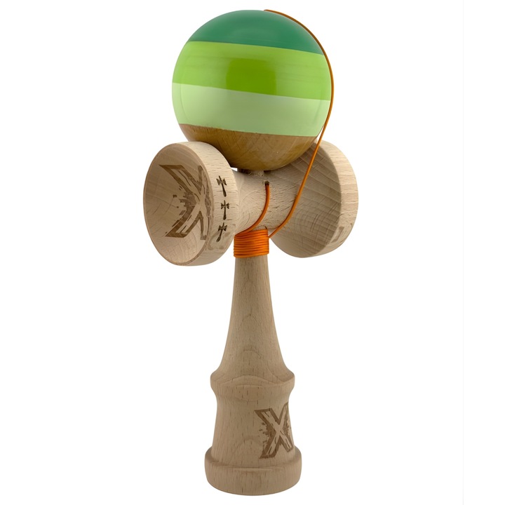 Kendama SUPER STYKY Legendary, Big cup V2, Lemn, 18 cm, Rulment Metalic cu Ata 55 cm, Verde Mix