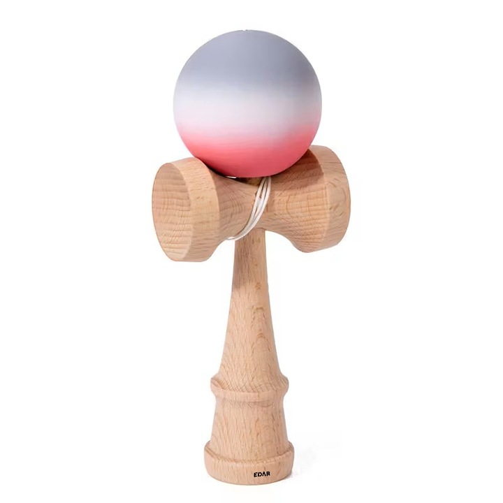 EDAR Professzionális Kendama fából, X modell, gumírozott labdával és Rubber Grip tapadással, 18 cm, ügyességi és koordinációs játék gyerekeknek és felnőtteknek, rózsaszín/fehér/szürke