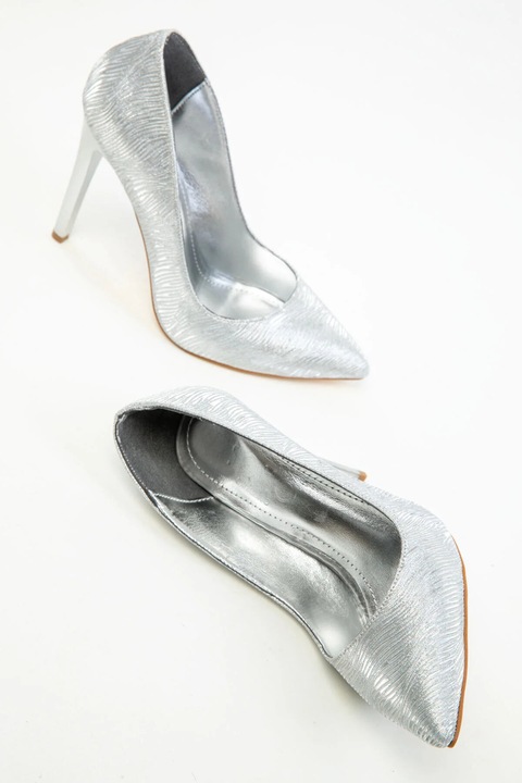 Pantofi stiletto dama, argintii, 41EU