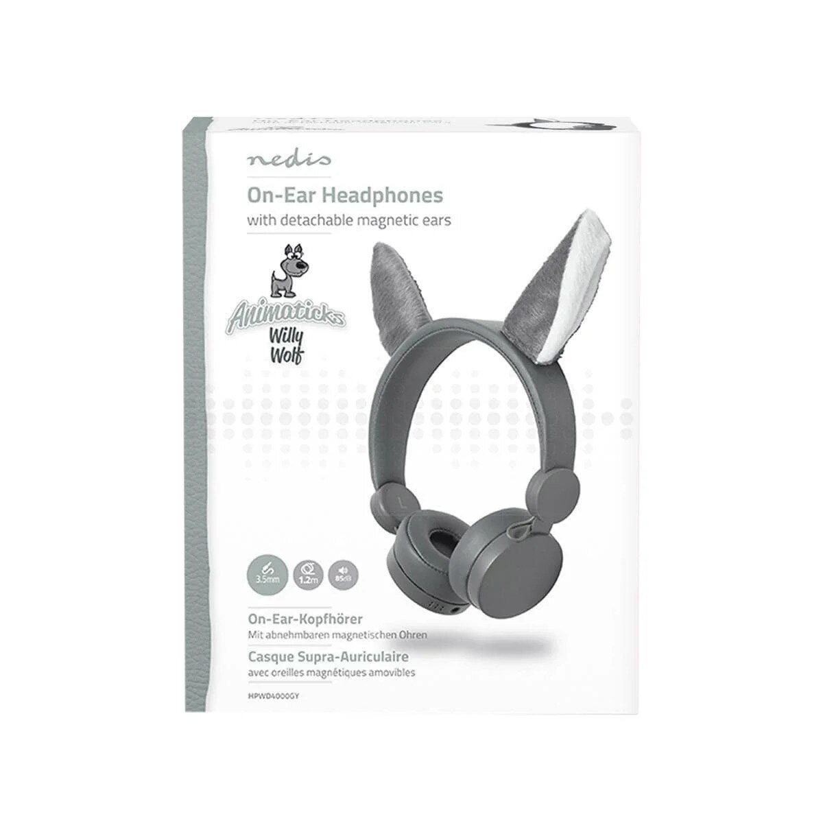Căști On-Ear NEDIS cu urechi detașabile, culoare gri, design ușor, cablu audio detașabil