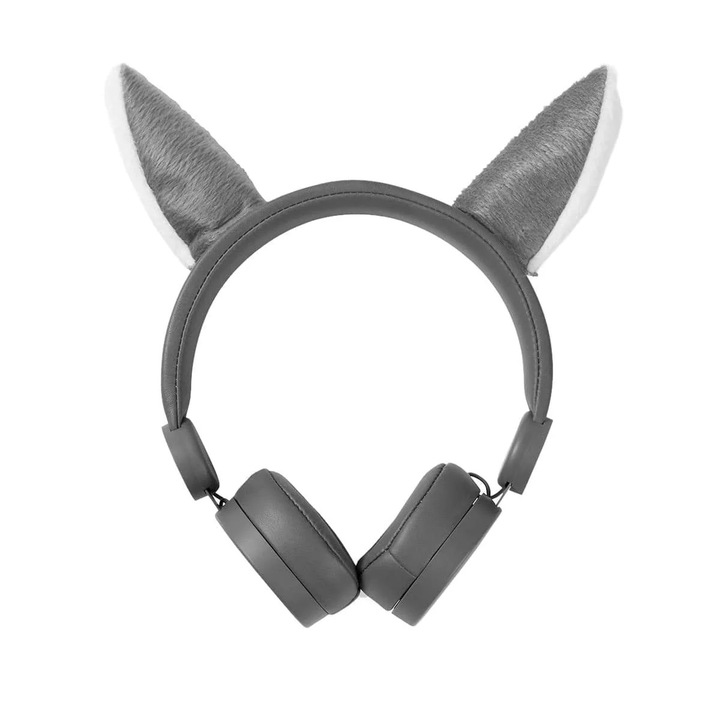 Căști On-Ear NEDIS cu urechi detașabile, culoare gri, design ușor, cablu audio detașabil