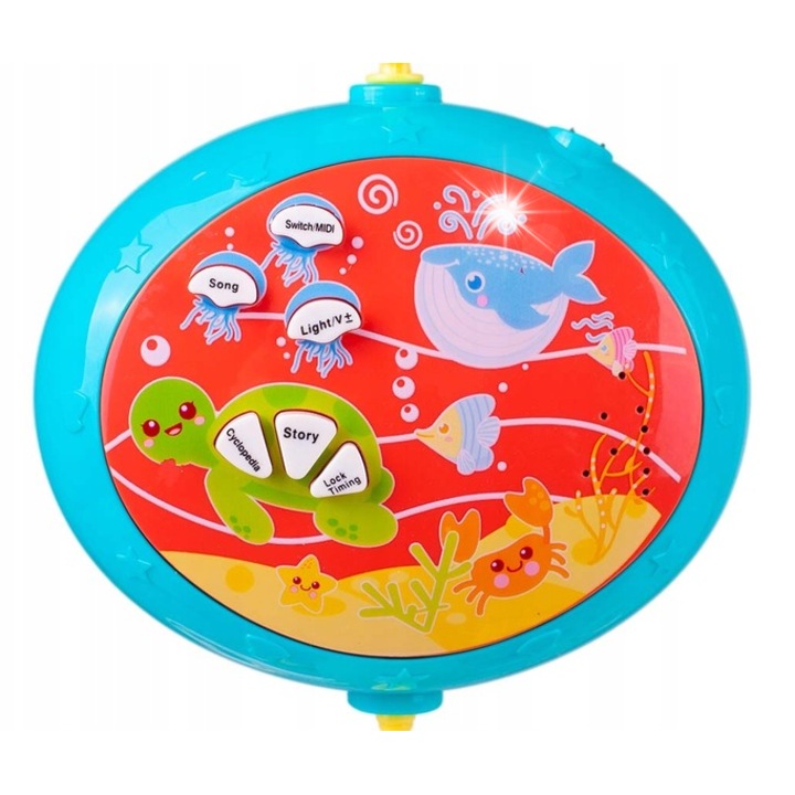 Carusel pentru patut, Stator, cu proiector LED, muzica, telecomanda, 55cm, multicolor