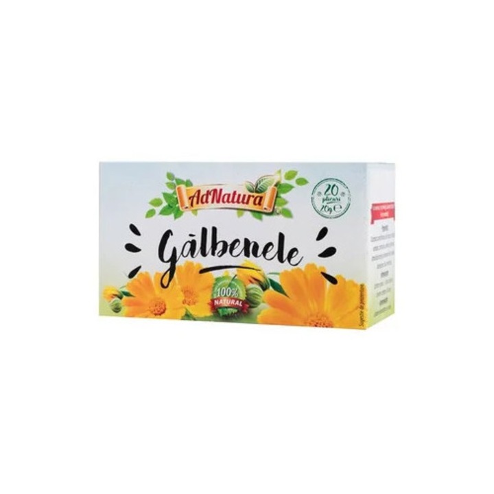 Ceai de Galbenele, Ad Natura, 20 plicuri, natural, 100% flori de Calendula