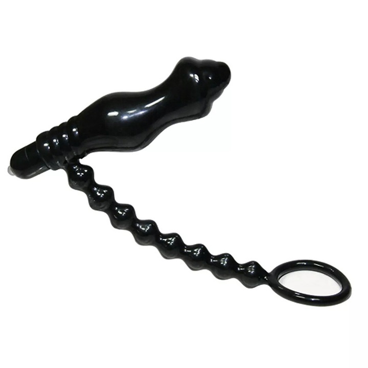 Inel pentru penis cu vibrator, stimulare anală, negru, 3, 5x13, 5cm