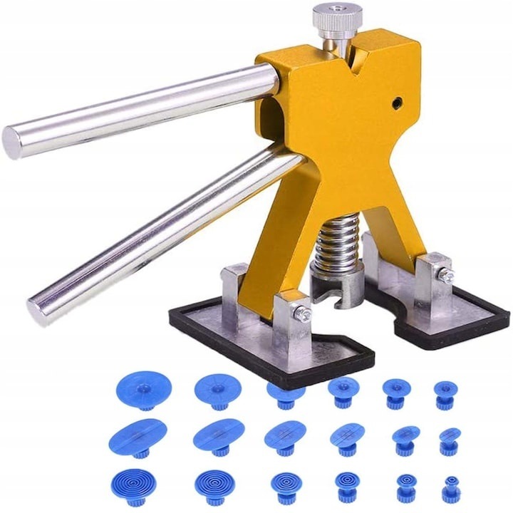 Kit profesional pentru reparatii caroserie auto cu ventuze, 18 adaptoare, pentru eliminarea deformarilor caroseriei, 18.5x12x8 cm