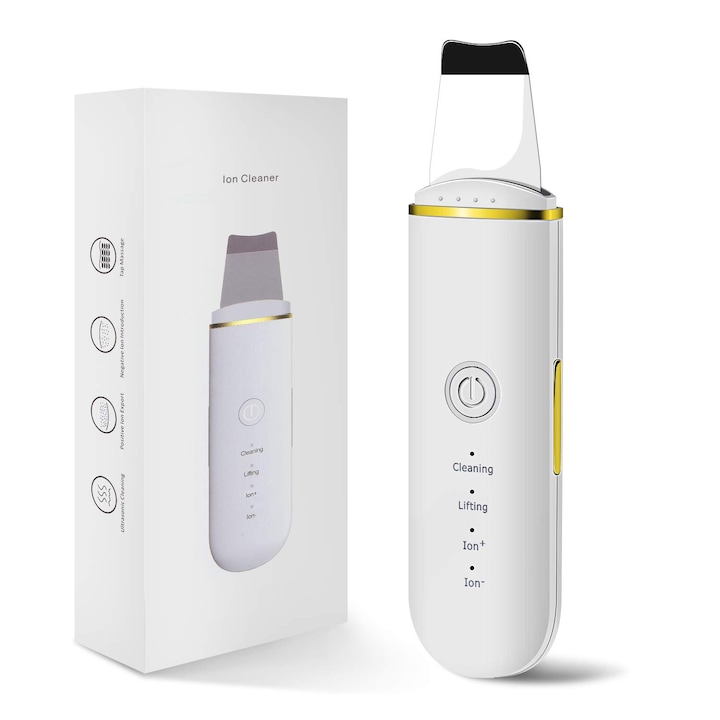 Ултразвуков уред за почистване на лице, Vimeso, лифтинг на кожата, скрабер за кожа, премахване на черни точки, хидратация, пилинг, бял