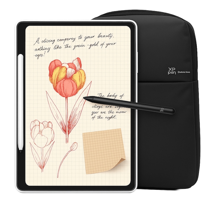 XP-Pen Magic Note Pad 3 az 1-ben grafikus tábla, 10.95 hüvelykes színes kijelző, 1200x1980 felbontás, hátizsákkal, ezüstfehér