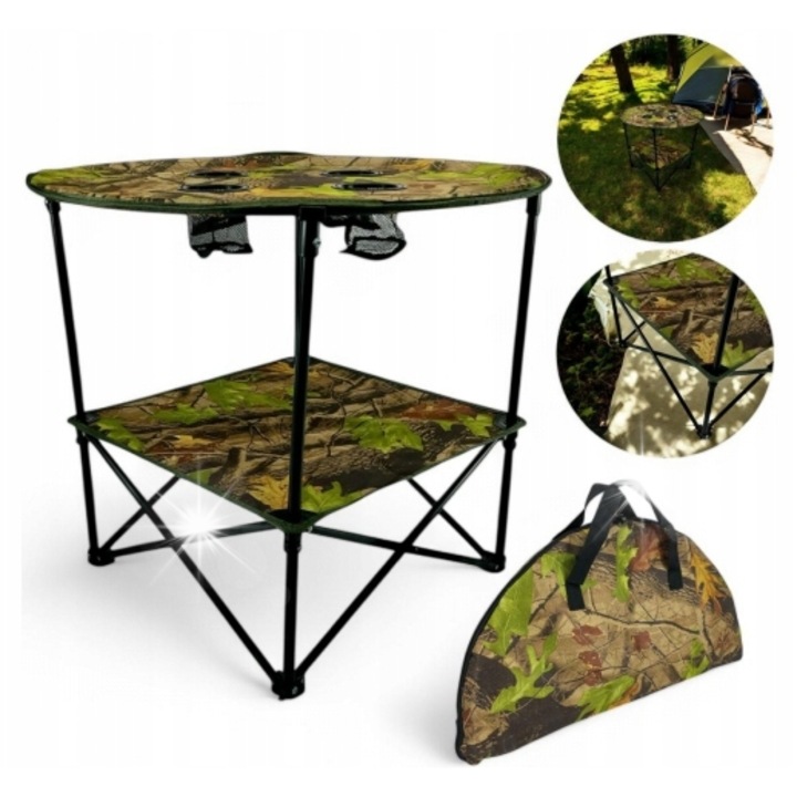 Mese camping Sunlight, masa turistica pliabila, 72cm x 63cm, cu suporturi pentru bauturi, usor de transportat