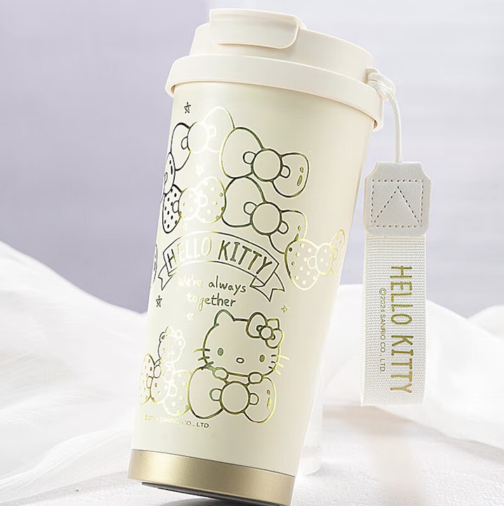 Termos Hello Kitty, 520 ml, Izolare Termica 6h, Cu Stut Tip Pai si Maner, Copii si Fani Hello Kitty