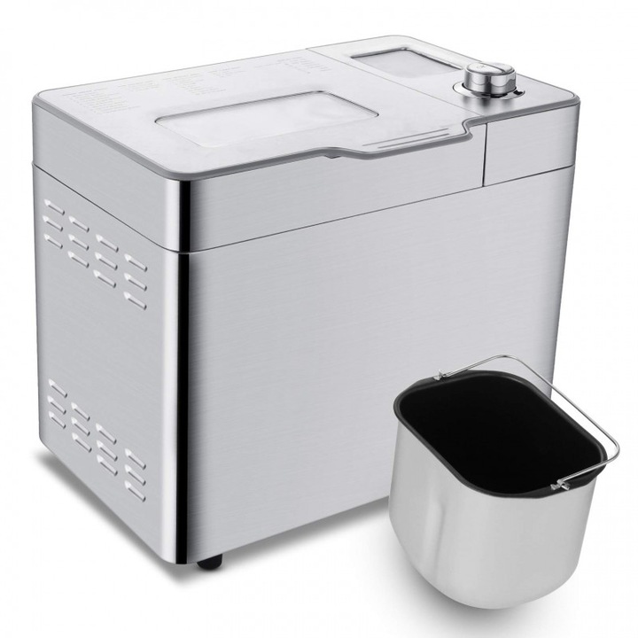 Nictemaw Baking Master kenyérsütő, 550W, 25 program, 3 fokozat, 500/750/900 g, LCD, 13 órás késleltetett indítás, automata adagoló, ezüst