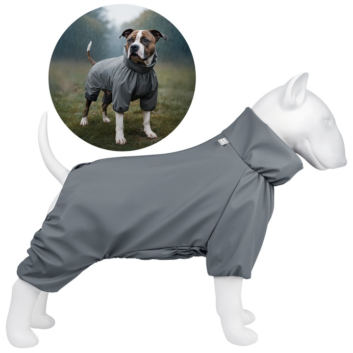 Pelerina de ploaie pentru caini, WAUDOG, impermeabila, gri, 2XS