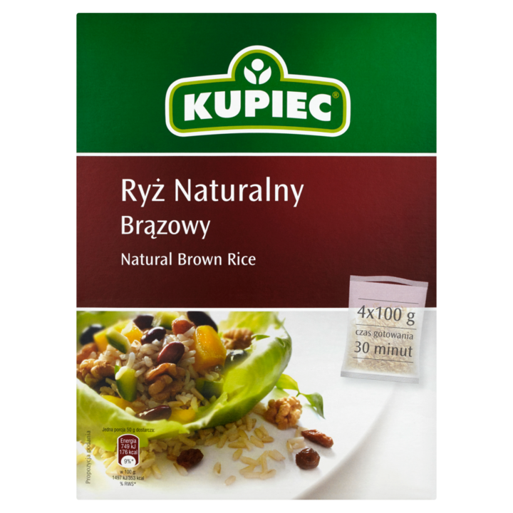 Orez natural, Kupiec, brun, 400g, set 4 pungi