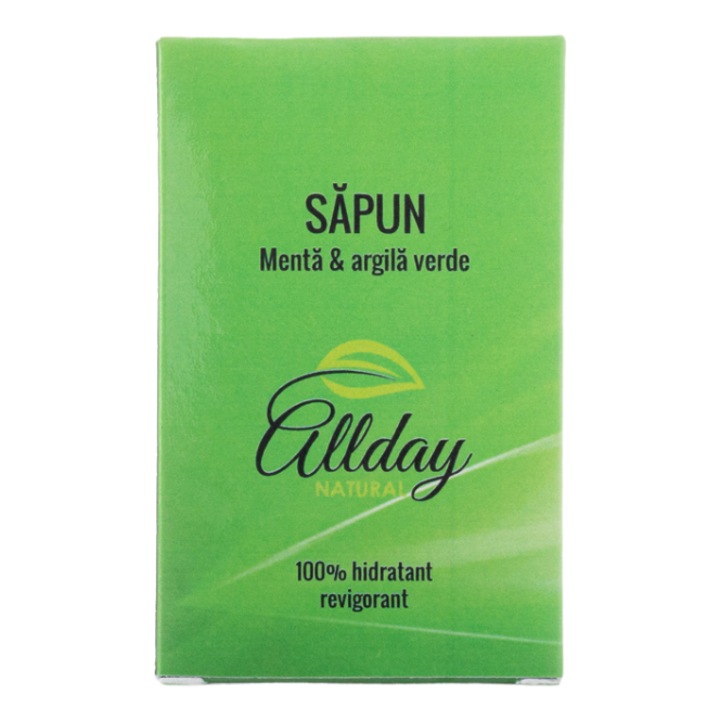 Твърд сапун, alldaynatural, с мента и зелена глина, 100 г
