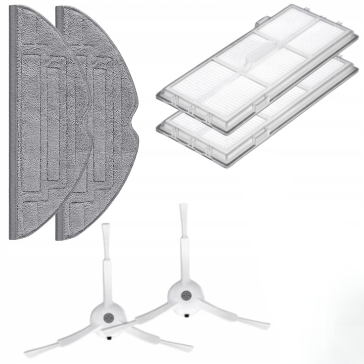 Tartozékkészlet csere porszívóhoz, Roborock S8, S8+, S8 Pro Ultra, S8 Max, nagy hatékonyságú Hepa szűrő, kiváló minőségű kivitelezés, 2 db oldalkefe - fehér, kiváló minőségű anyagok, 1 db tartozékkészlet