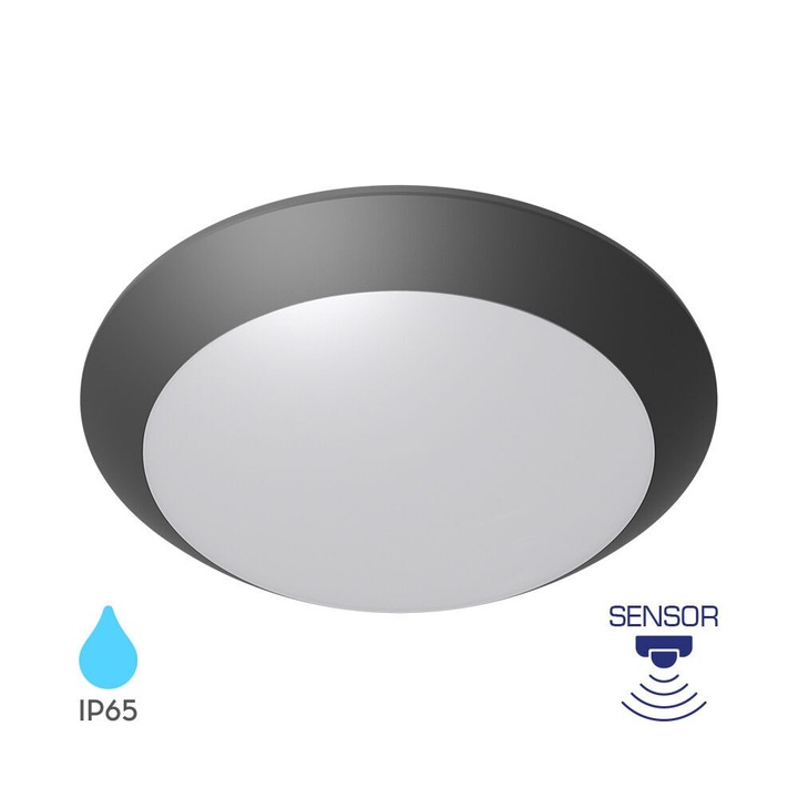PLAFONIERA CU SENZOR 1xE27 NAPOLI-PC D:270mm IP65 GRI