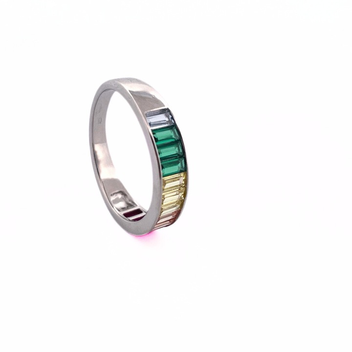 Inel argint Rainbow Baguette, Argintiu