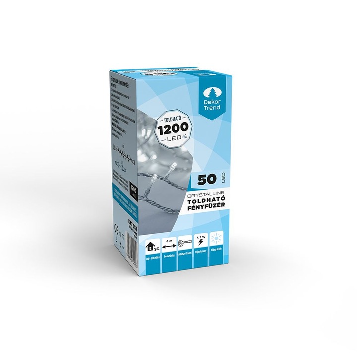 Ghirlandă luminoasă LED extensibilă Crystalline, 400 cm, 50 LED-uri ALB RECE, cablu transparent, de exterior și interior