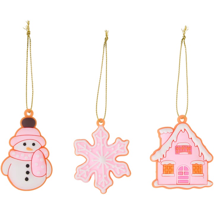 Set decoratiuni de agatat Craciun, model turta dulce roz, 3 bucati