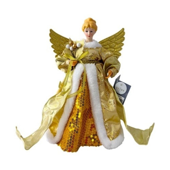 Decoratiune de Craciun, Craiasa Zapezii, Varf de Brad, Auriu, 30cm, Velve