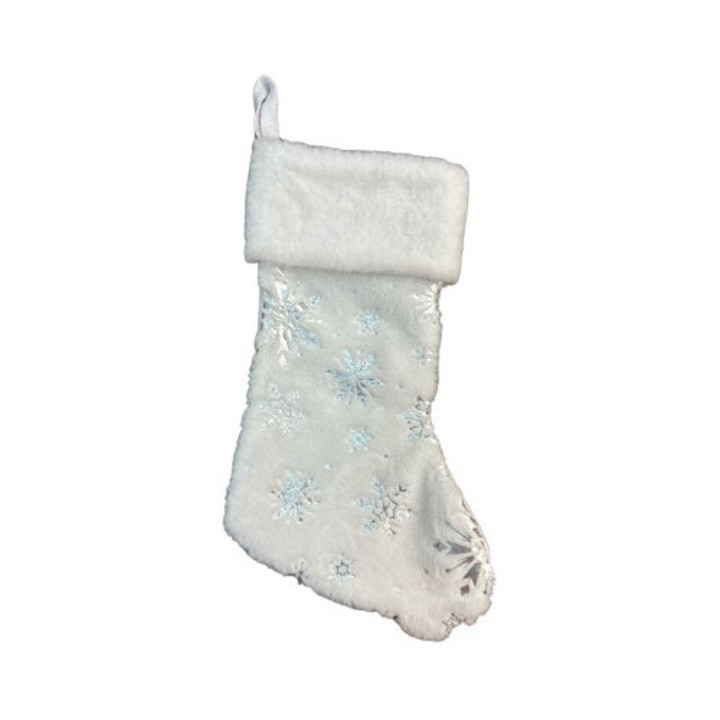Коледен чорап декоративен, 45x29 см, бял. Размери 45x29 см, чорап, коледна украса, бял цвят, празнична украса, коледни аксесоари, интериорни декорации, висяща украса