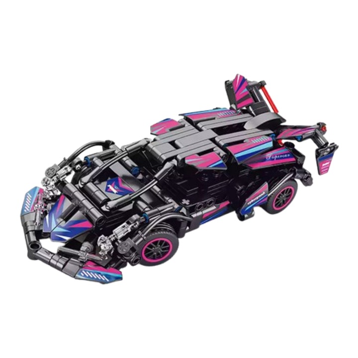 Set de Constructie Masina RC Cyberpunk, telecomanda 2.4GHz, detalii mobile, multicolor, 1:20, 18.7x8.8x6cm