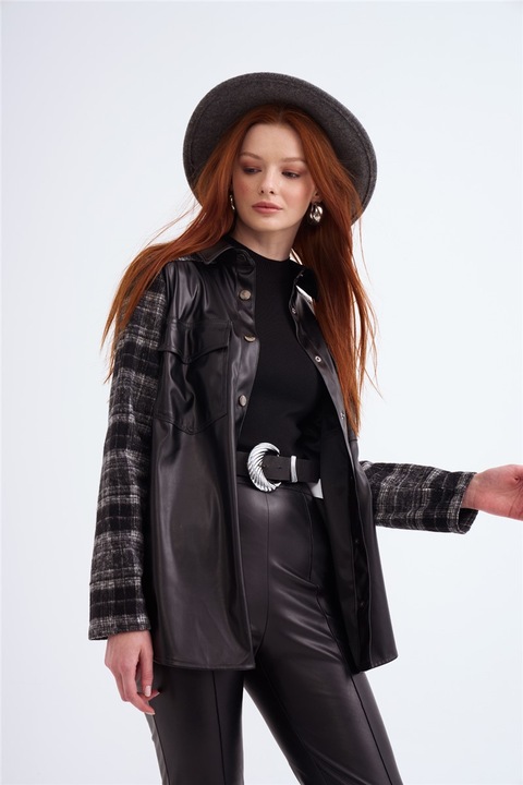 Palton de damă, Base, imitație de piele, gri, mărimea 40 EU