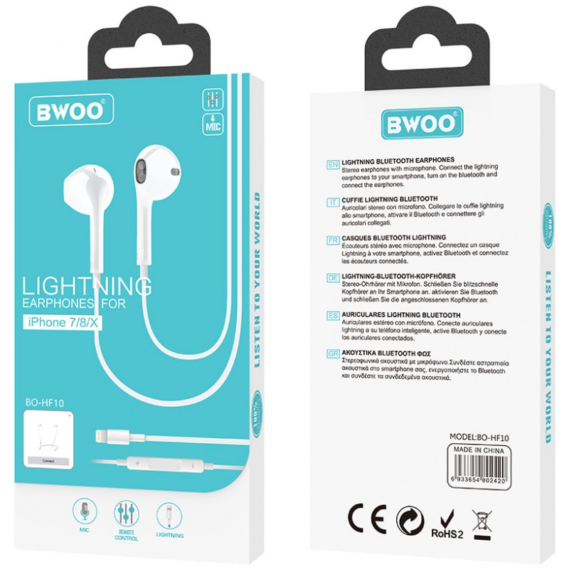 Casti audio cu fir, Bwoo, BO-HF10, Hi-Fi, alb, in ear