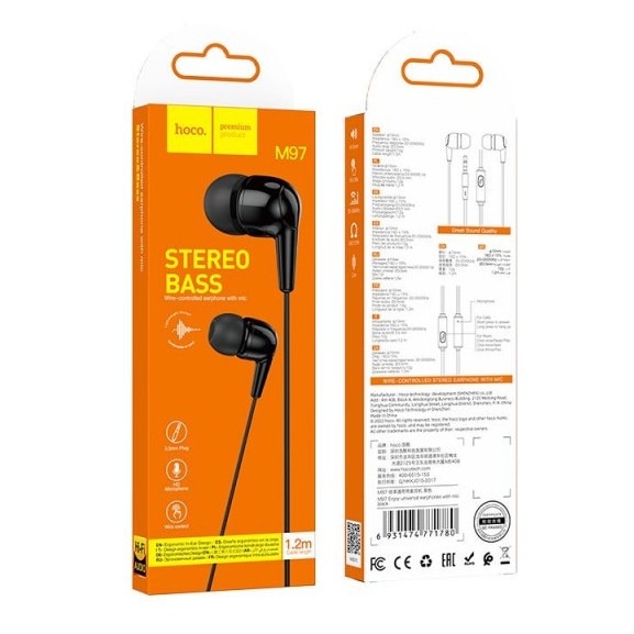 Casti Stereo Hoco In Ear, Mufa Usb-C, Compatibile cu iPhone 15/16, Samsung, Oppo, Xiaomi, Cu Microfon Pe fir, Negru M97