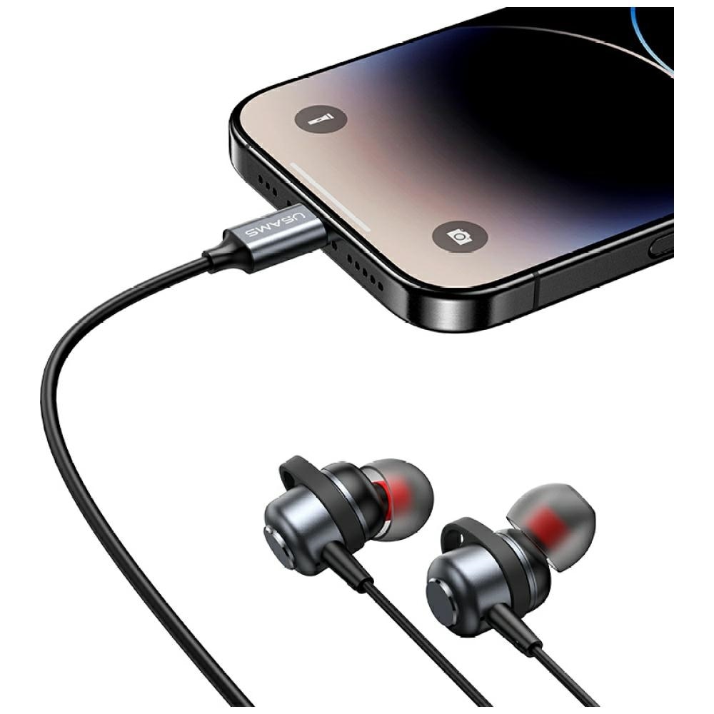 Casti audio cu microfon Usams EP-48, In-ear, USB-C, Negru, Lungime cablu 1.2m