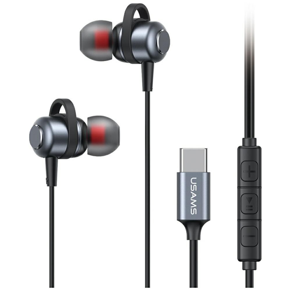 Casti audio cu microfon Usams EP-48, In-ear, USB-C, Negru, Lungime cablu 1.2m
