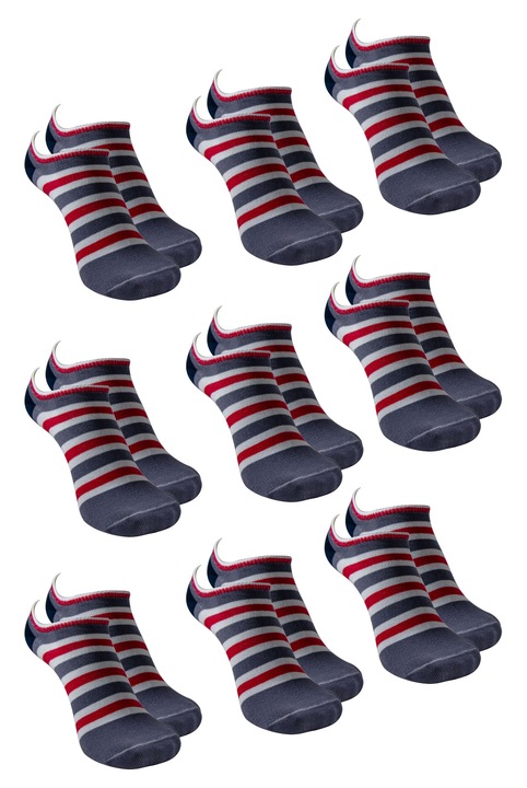 Set 9 perechi de sosete fashion scurte sub glezna cu dungi din bumbac pieptanat, Overall, Talpici Scurti, Gri inchis